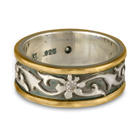 Bordered Persephone Wedding Ring with Gems in Sterling Silver Center & Base w 14K Yellow Gold Borders
