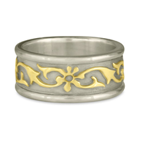 Bordered Persephone Wedding Ring in 14K White Gold Borders & Base w 18K Yellow Gold Center