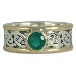 Bordered Petra Ring with Emerald in Sterling Silver Center & Base w 14K Yellow Gold Borders