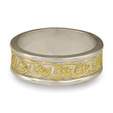 Bordered Petra Wedding Ring in 14K White Gold Borders & Base w 18K Yellow Gold Center