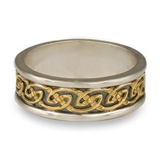 Bordered Petra Wedding Ring in Sterling Silver Borders & Base w 18K Yellow Gold Center