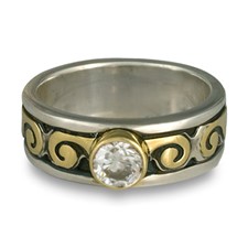 Bordered Ravena Engagement Ring in Sterling Silver Borders & Base w 18K Yellow Gold Center