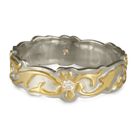Borderless Persephone Wedding Ring with Gems in 14K White Gold Base w 18K Yellow Gold Center