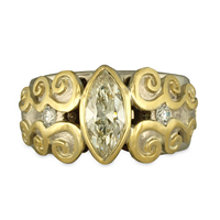 Cascade Ring with Diamond in 14K White Gold Base w 18K Yellow Gold Center