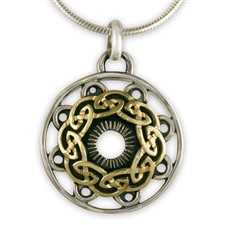 Celtic Mandala Pendant in 14K Yellow Gold Design w Sterling Silver Base
