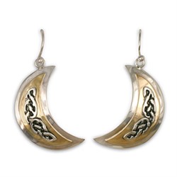 Celtic Moon Earrings in 14K Yellow Gold Design w Sterling Silver Base
