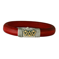 Chevron Leather Bracelet in 14K Yellow Gold Design w Sterling Silver Base