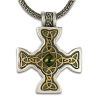 Columba s Cross in 14K Yellow Gold Design w Sterling Silver Base