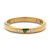 Comfort Fit Ring with Emeralds and Diamonds in 18K Yellow Gold