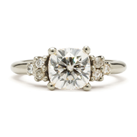 Cushion Cluster Engagement Ring in 14K White Gold