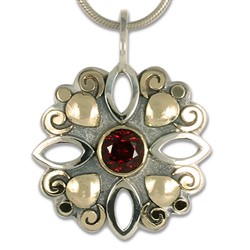 Devi Pendant with Large Gemstone in 14K Yellow Gold Design w Sterling Silver Base