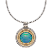 Dione Pendant Small with Opal in 14K Yellow Gold Design w Sterling Silver Base