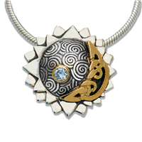 Eclipse Pendant  in 14K Yellow Gold Design w Sterling Silver Base