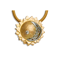 Eclipse Pendant in 14K Yellow Gold Design w Sterling Silver Base