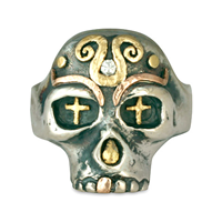 Eva s Skull Ring in 14K Yellow Gold Design w Sterling Silver Base