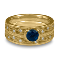 Extra Narrow Continuous Garden Gate Bridal Ring Set with Gems  in Sri Lankan Sapphire