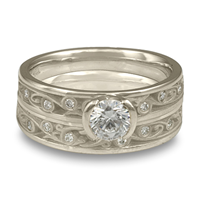 Extra Narrow Continuous Garden Gate Bridal Ring Set with Gems  in Platinum