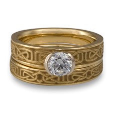 Extra Narrow Labyrinth Bridal Ring Set in 14K Yellow Gold