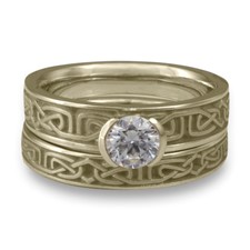Extra Narrow Labyrinth Bridal Ring Set in 18K White Gold
