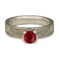 Extra Narrow Labyrinth Engagement Ring with Gems in Ruby
