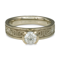 Extra Narrow Labyrinth Engagement Ring with Gems in 14K White Gold