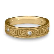 Extra Narrow Labyrinth Wedding Ring with Gems  in 14K Yellow Gold