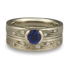 Extra Narrow Starry Night Bridal Ring Set with Gems  in Sri Lankan Sapphire