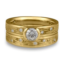 Extra Narrow Starry Night Bridal Ring Set with Gems  in 18K Yellow Gold