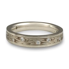 Extra Narrow Starry Night Wedding Ring with Gems  in 14K White Gold