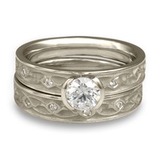 Extra Narrow Water Lilies Bridal Ring Set with Gems in Platinum