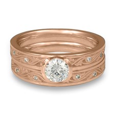 Extra Narrow Wind and Waves Bridal Ring Set with Gems in 14K Rose Gold