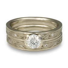 Extra Narrow Wind and Waves Bridal Ring Set with Gems in Platinum