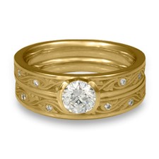 Extra Narrow Wind and Waves Bridal Ring Set with Gems in 14K Yellow Gold