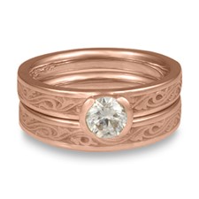 Extra Narrow Wind and Waves Bridal Ring Set in 14K Rose Gold