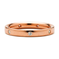 Flat Topped Comfort Fit Wedding Ring 3mm with 7 Gems in 14K Rose Gold