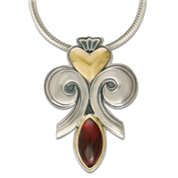 Fleur de lis Heart Pendant in Two Tone