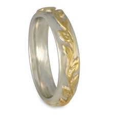 Flores Classic Wedding Ring in 14K White Gold Base w 18K Yellow Gold Center