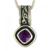 Flores Cushion Pendant in Sterling Silver in Amethyst