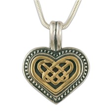 Heart Pendant  in 14K Yellow Gold Design w Sterling Silver Base