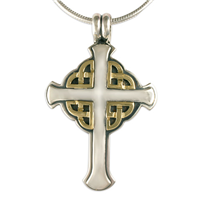 Interlace Cross in 14K Yellow Gold Design w Sterling Silver Base