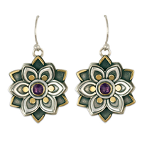 Kamala Earrings with Gem in 14K Yellow Gold Design w Sterling Silver Base