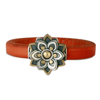 Kamala Leather Bracelet in 14K Yellow Gold Design w Sterling Silver Base