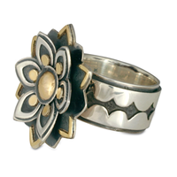 Kamala Ring in 14K Yellow Gold Design w Sterling Silver Base