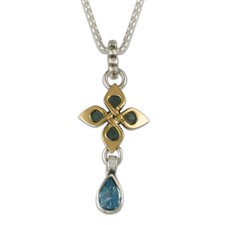 Kells Petal Pendant in 14K Yellow Gold Design w Sterling Silver Base