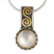 Keltie Pendant with Pearl in 14K Yellow Gold Design w Sterling Silver Base