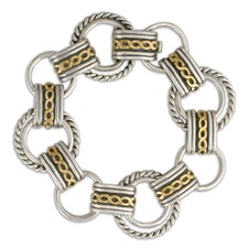 Links Bracelet in 14K Yellow Gold Design w Sterling Silver Base