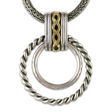 Links Pendant  in 14K Yellow Gold Design w Sterling Silver Base