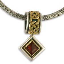 Luna Square Pendant in 14K Yellow Gold Design w Sterling Silver Base