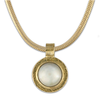 Lunita Pendant in 14K Yellow Gold Design w Sterling Silver Base