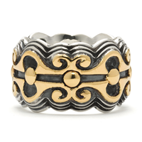 Medieval Ring in 14K Yellow Gold Design w Sterling Silver Base